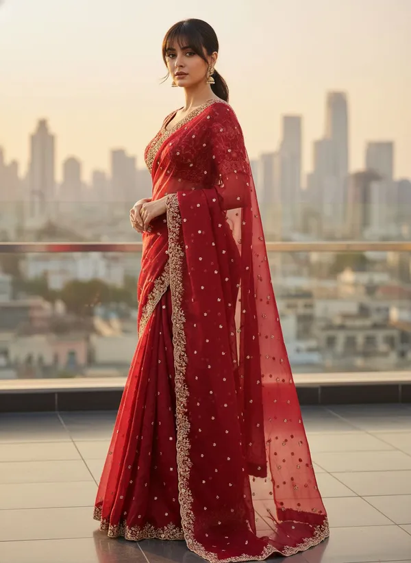 Maroon_Satin_Organza_Zari_Sequin_Embroidered_Saree_For_Women_|_With_Blouse_Piece