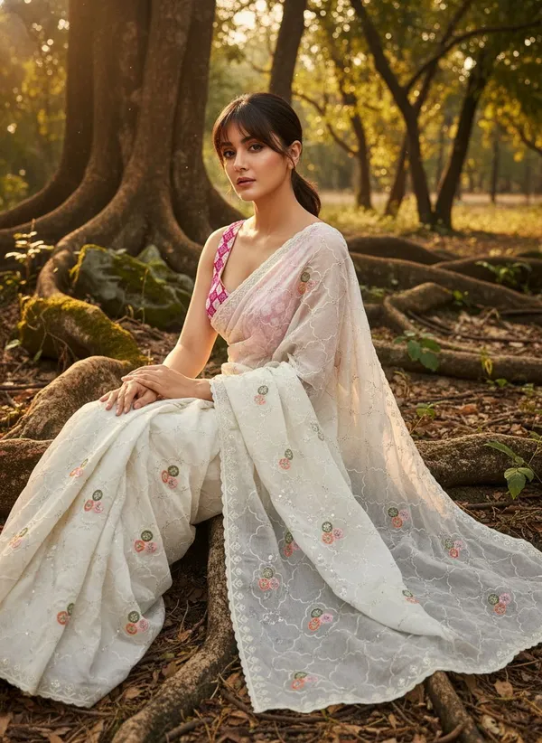 Sariya_White_Georgette_Embroidered_Sequin_Work_Saree_For_Women_|_With_Blouse_Piece