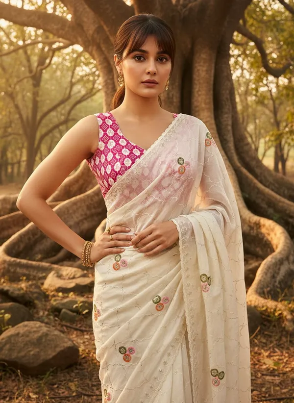 Sariya_White_Georgette_Embroidered_Sequin_Work_Saree_For_Women_|_With_Blouse_Piece