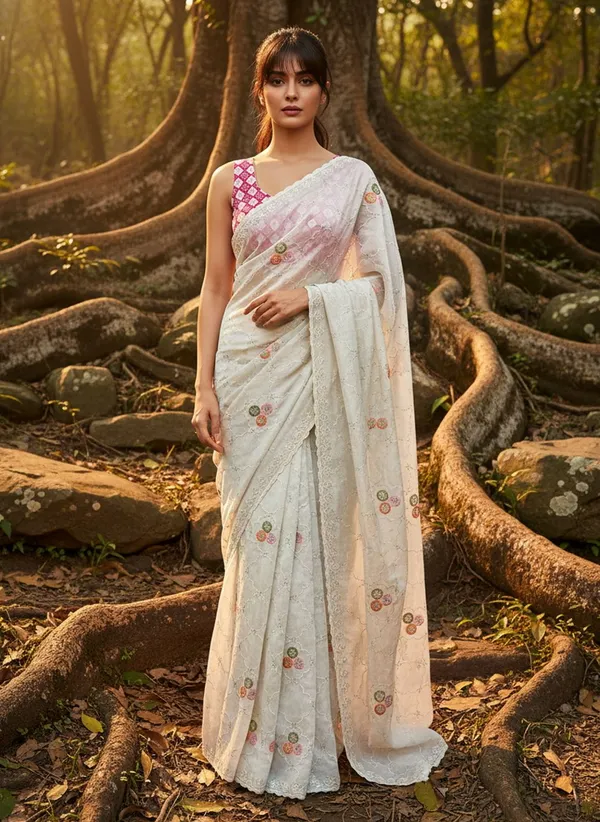 Sariya_White_Georgette_Embroidered_Sequin_Work_Saree_For_Women_|_With_Blouse_Piece