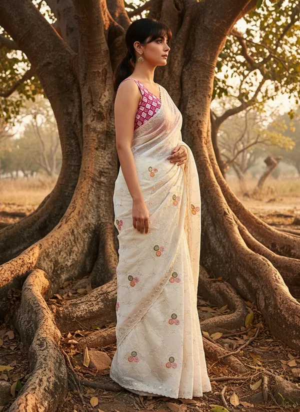 Sariya_White_Georgette_Embroidered_Sequin_Work_Saree_For_Women_|_With_Blouse_Piece