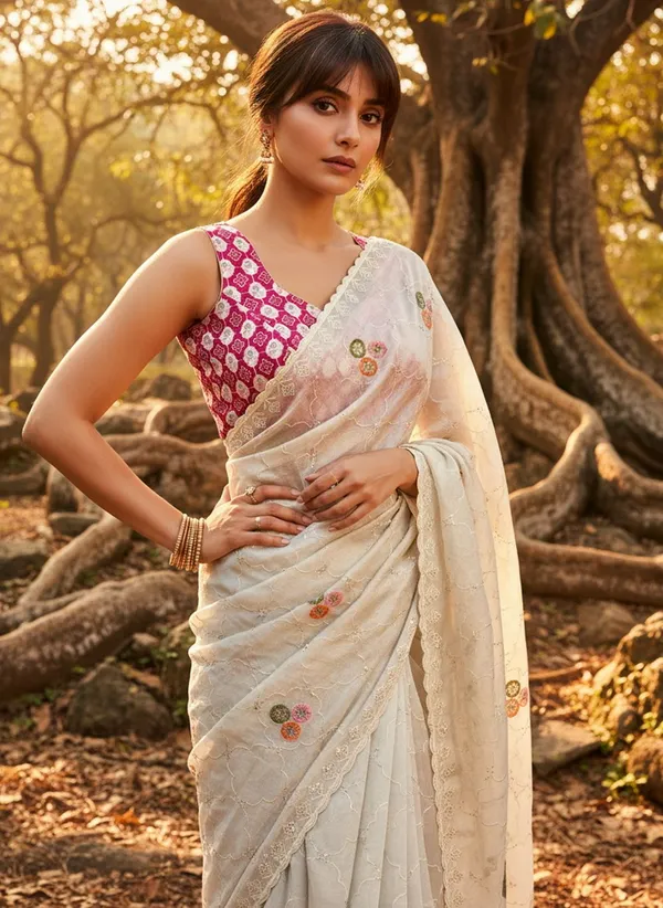 Sariya_White_Georgette_Embroidered_Sequin_Work_Saree_For_Women_|_With_Blouse_Piece