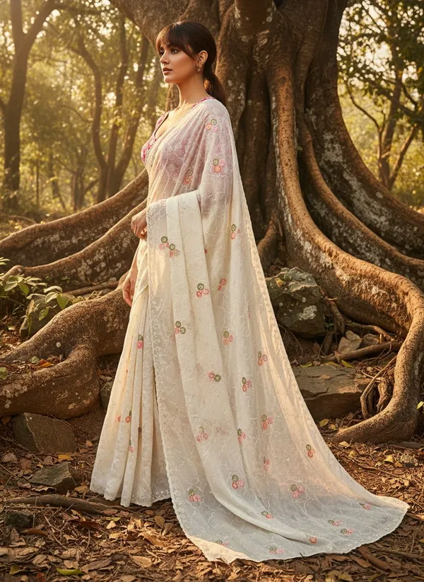 Sariya_White_Georgette_Embroidered_Sequin_Work_Saree_For_Women_|_With_Blouse_Piece