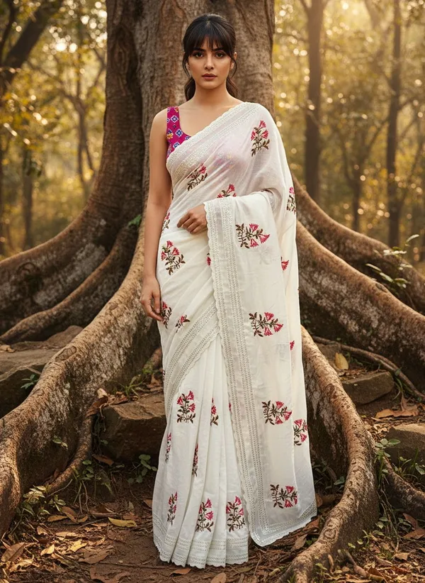 White_Georgette_Printed_Bollywood_Saree_For_Women_|_With_Blouse_Piece