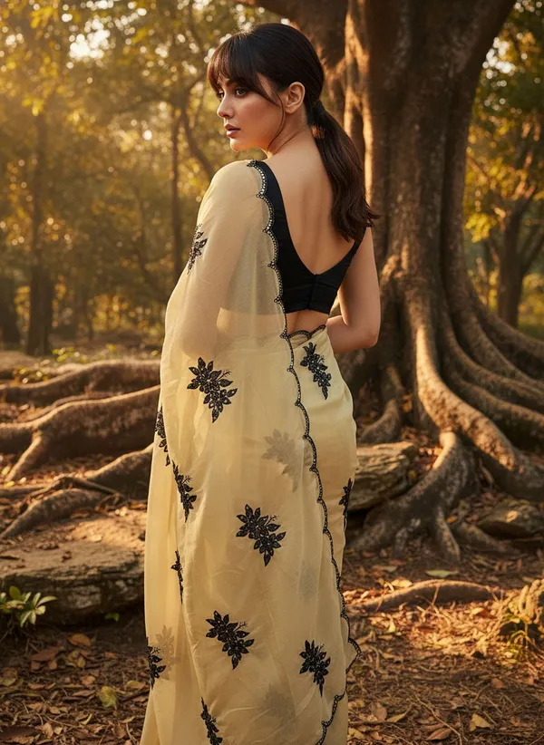 Beige_Georgette_Floral_Embroidered_Sequin_Saree_For_Women_|_With_Blouse_Piece
