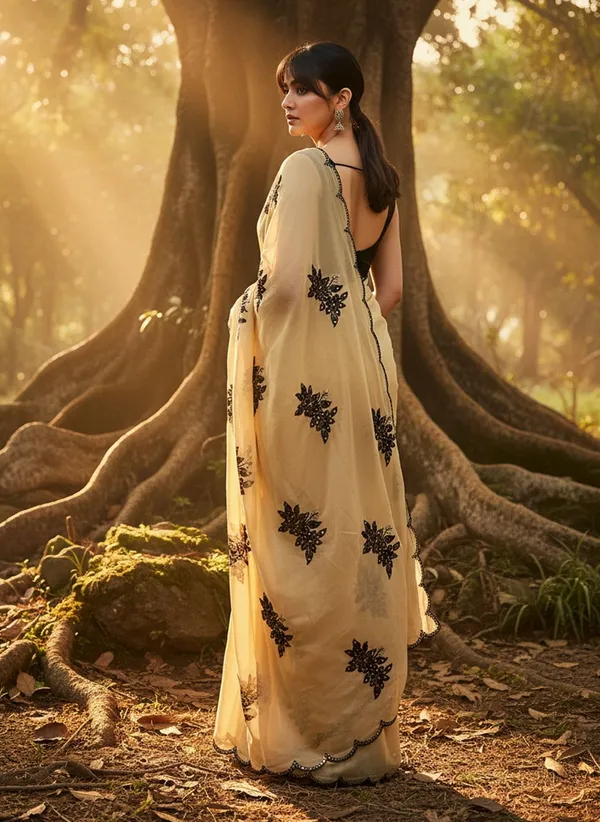 Beige_Georgette_Floral_Embroidered_Sequin_Saree_For_Women_|_With_Blouse_Piece