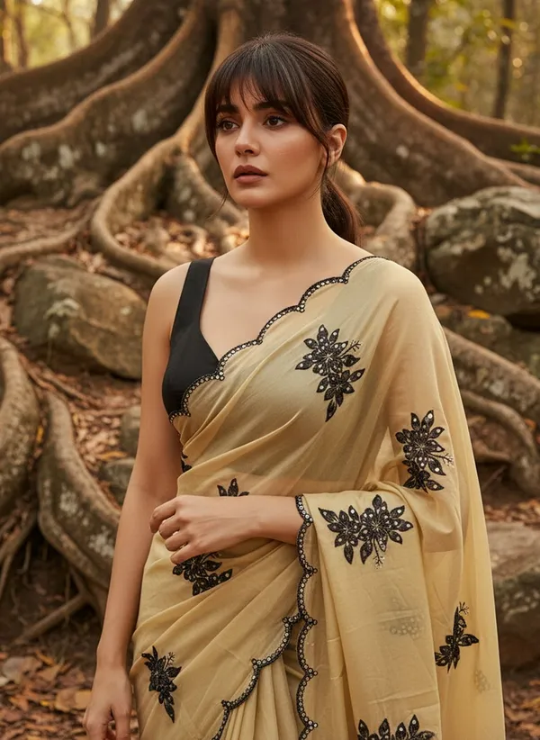 Beige_Georgette_Floral_Embroidered_Sequin_Saree_For_Women_|_With_Blouse_Piece