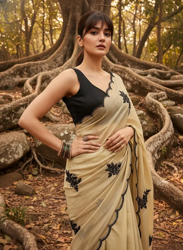 Beige_Georgette_Floral_Embroidered_Sequin_Saree_For_Women_|_With_Blouse_Piece