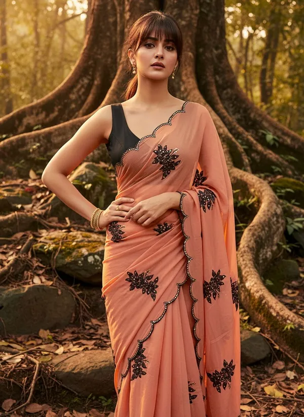 Peach_Georgette_Embroidered_Sequin_Bollywood_Saree_For_Women_|_With_Blouse_Piece