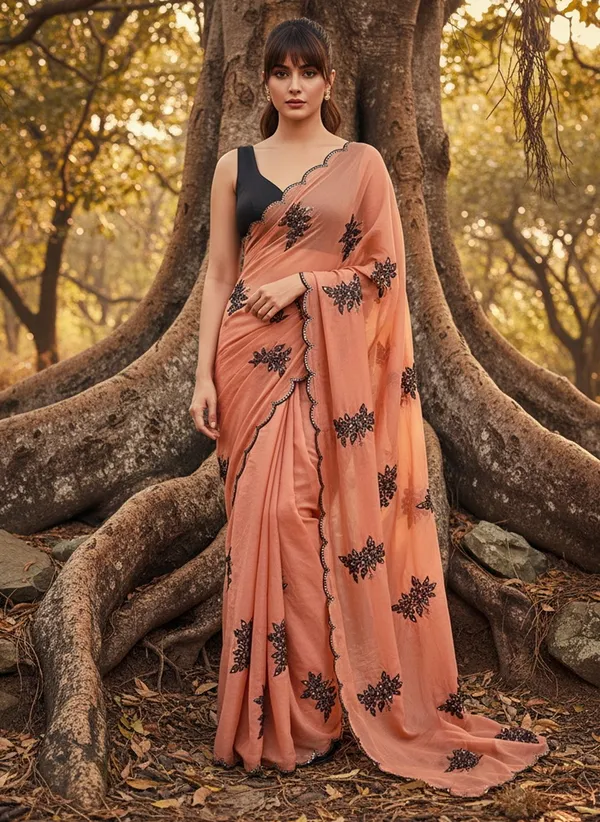 Peach_Georgette_Embroidered_Sequin_Bollywood_Saree_For_Women_|_With_Blouse_Piece