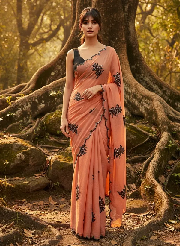 Peach_Georgette_Embroidered_Sequin_Bollywood_Saree_For_Women_|_With_Blouse_Piece