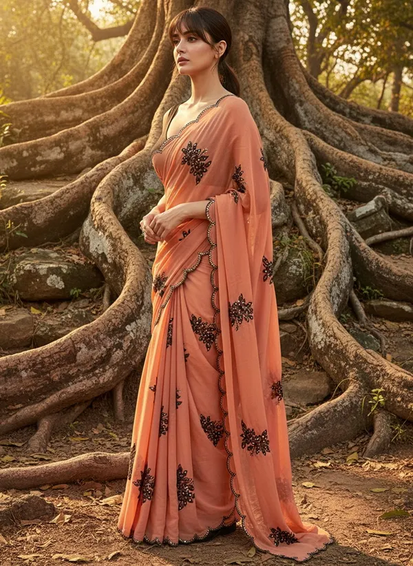 Peach_Georgette_Embroidered_Sequin_Bollywood_Saree_For_Women_|_With_Blouse_Piece
