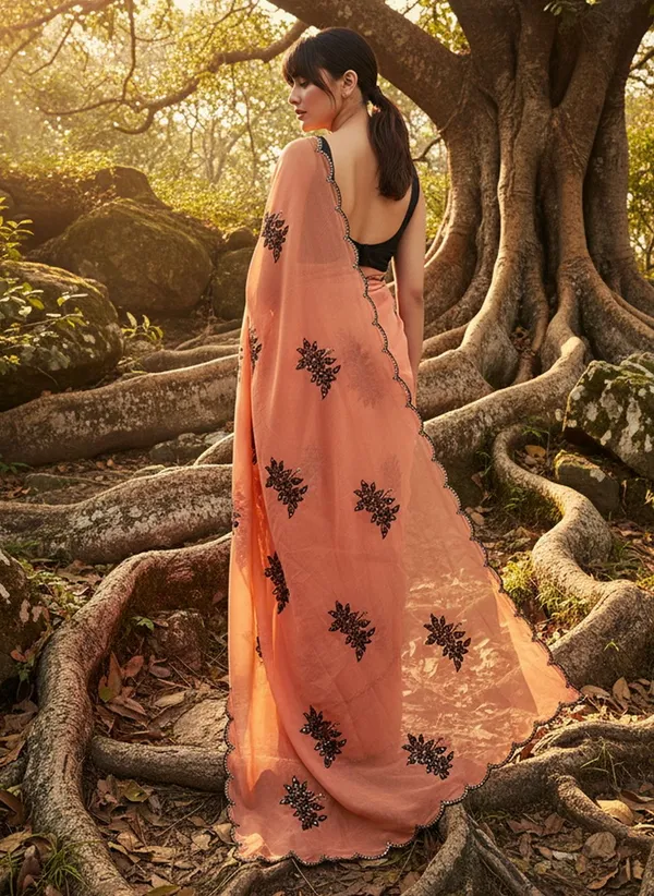 Peach_Georgette_Embroidered_Sequin_Bollywood_Saree_For_Women_|_With_Blouse_Piece