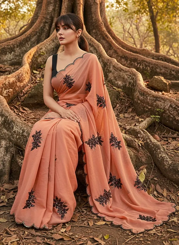 Peach_Georgette_Embroidered_Sequin_Bollywood_Saree_For_Women_|_With_Blouse_Piece