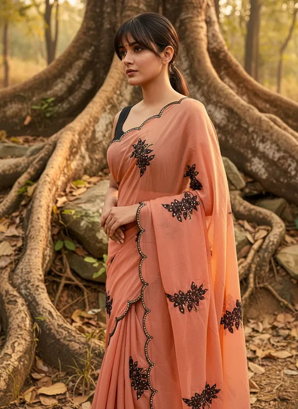 Peach_Georgette_Embroidered_Sequin_Bollywood_Saree_For_Women_|_With_Blouse_Piece