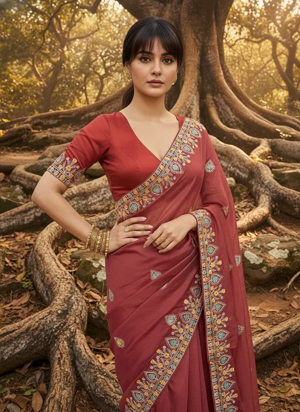 Rust_Georgette_Embroidered_Bollywood_Saree_For_Women_|_With_Blouse_Piece
