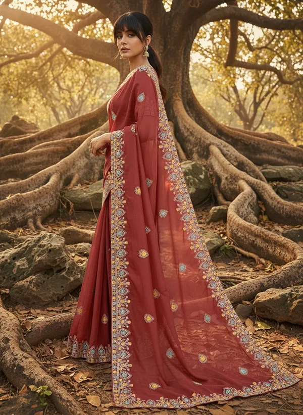 Rust_Georgette_Embroidered_Bollywood_Saree_For_Women_|_With_Blouse_Piece