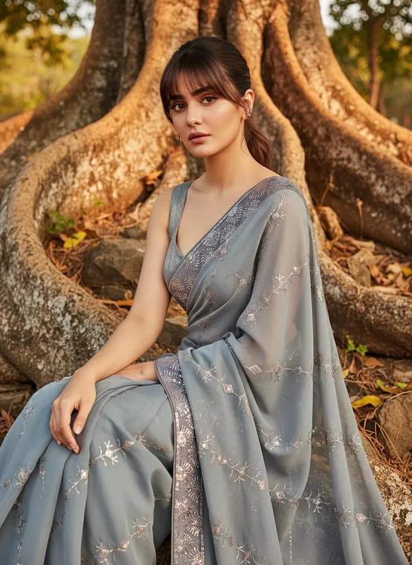 Grey_Georgette_Sequin_Embroidered_Saree_For_Women_|_With_Blouse_Piece