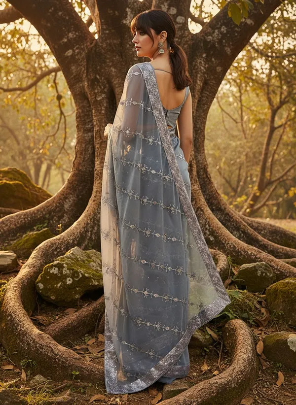 Grey_Georgette_Sequin_Embroidered_Saree_For_Women_|_With_Blouse_Piece