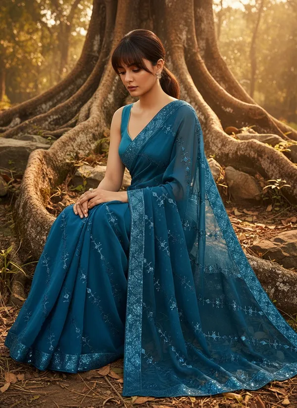 Teal_Georgette_Sequin_Embroidered_Embellished_Bollywood_Saree_For_Women_|_With_Blouse_Piece