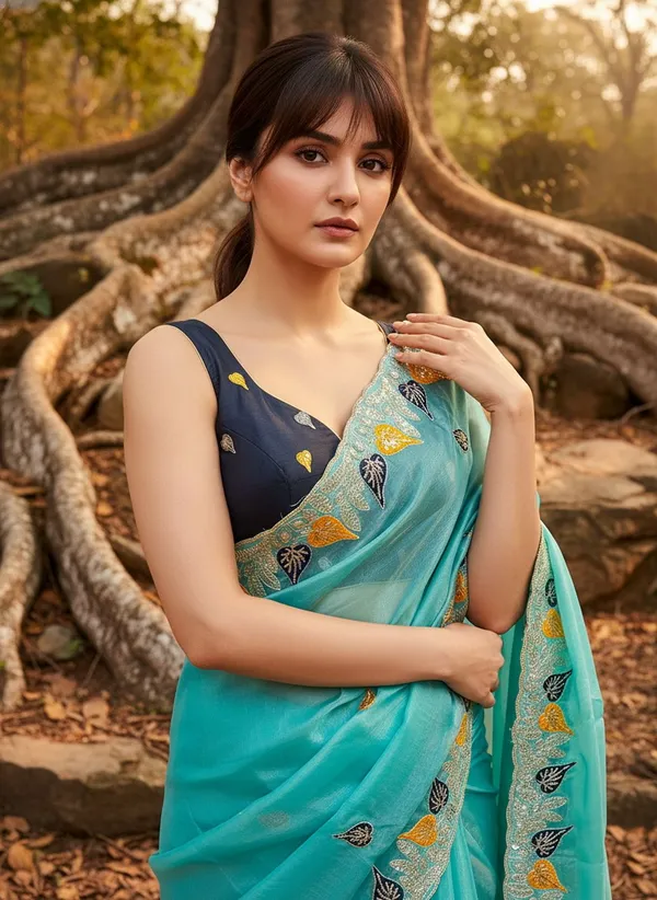 Turquoise_Satin_Tissue_Zari_Sequin_Embroidered_Saree_For_Women_|_With_Blouse_Piece
