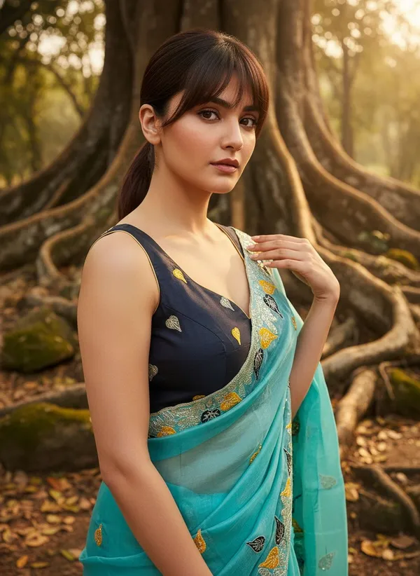 Turquoise_Satin_Tissue_Zari_Sequin_Embroidered_Saree_For_Women_|_With_Blouse_Piece