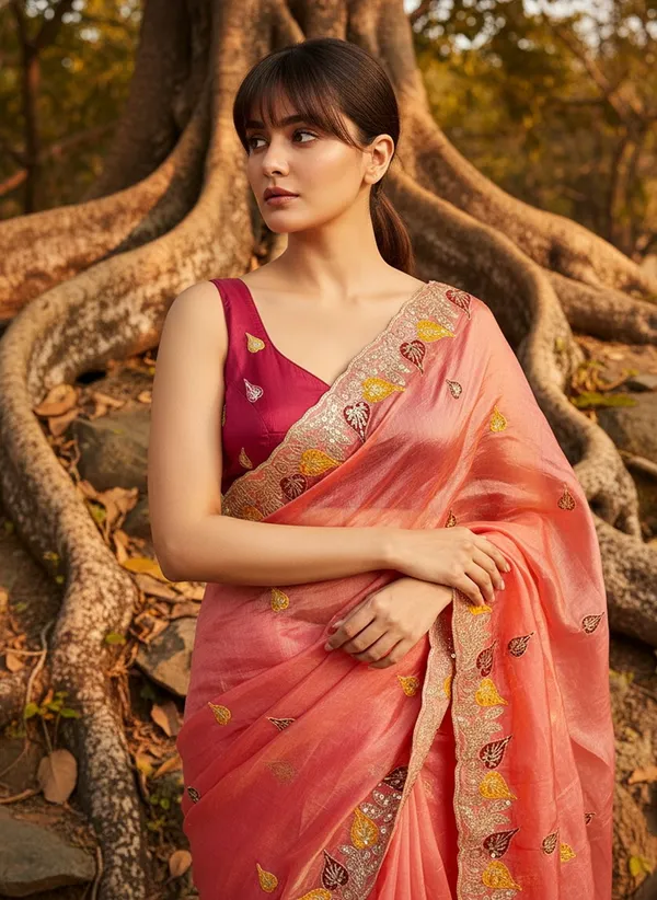 Peach_Satin_Floral_Print_Bollywood_Saree_For_Women_|_With_Blouse_Piece
