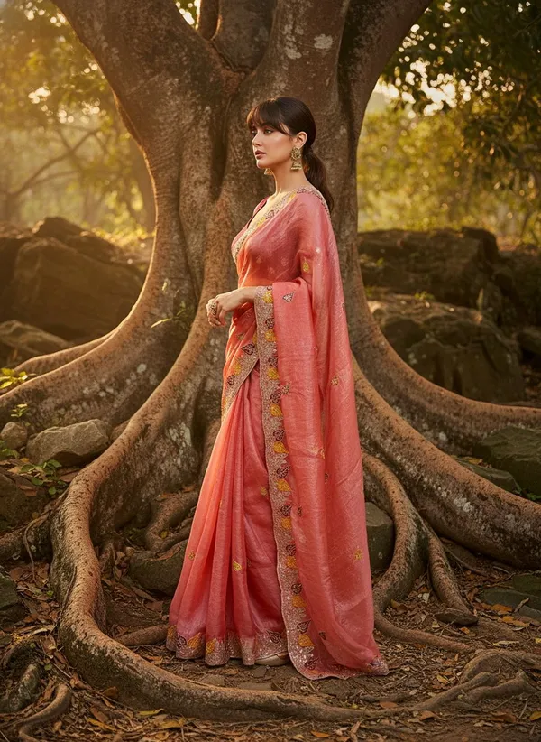 Peach_Satin_Floral_Print_Bollywood_Saree_For_Women_|_With_Blouse_Piece
