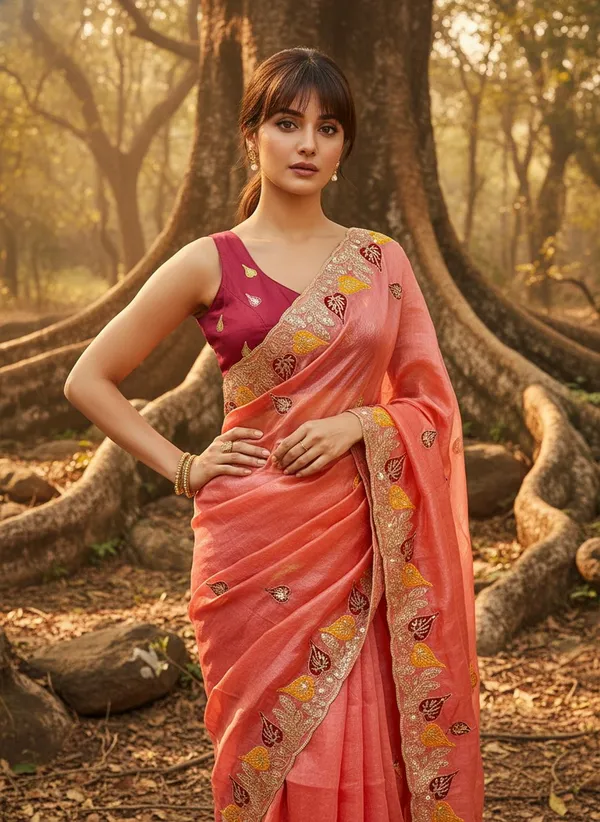 Peach_Satin_Floral_Print_Bollywood_Saree_For_Women_|_With_Blouse_Piece