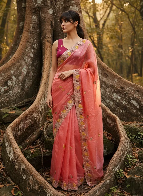 Peach_Satin_Floral_Print_Bollywood_Saree_For_Women_|_With_Blouse_Piece