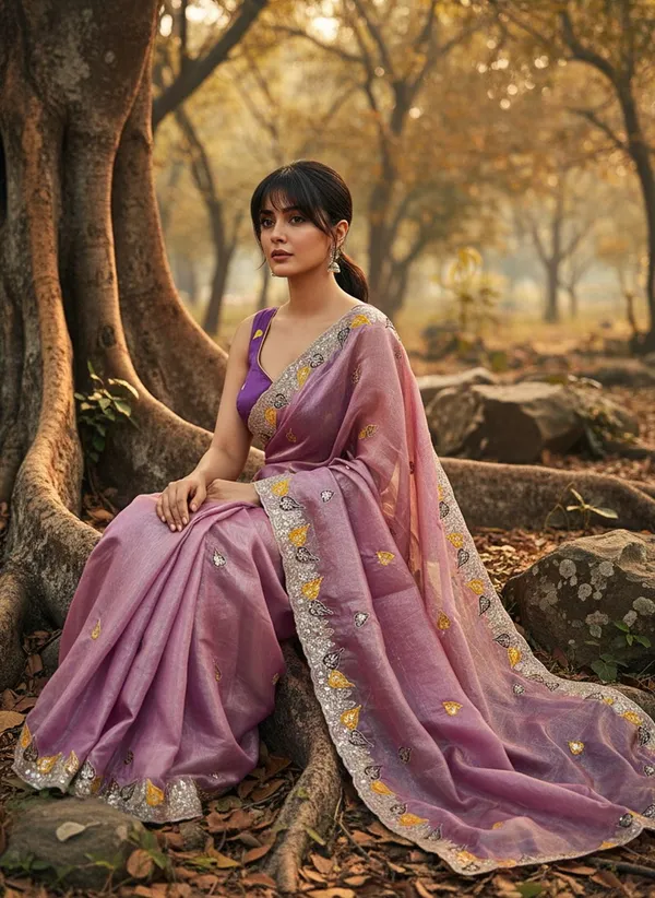 Purple_Satin_Floral_Print_Embellished_Tissue_Saree_For_Women_|_With_Blouse_Piece