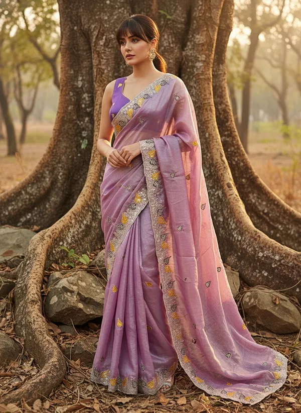 Purple_Satin_Floral_Print_Embellished_Tissue_Saree_For_Women_|_With_Blouse_Piece