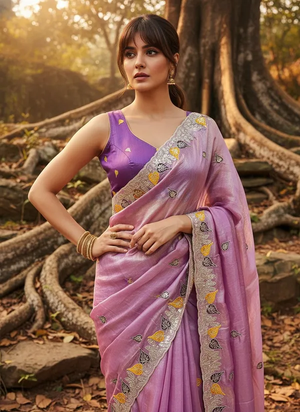 Purple_Satin_Floral_Print_Embellished_Tissue_Saree_For_Women_|_With_Blouse_Piece