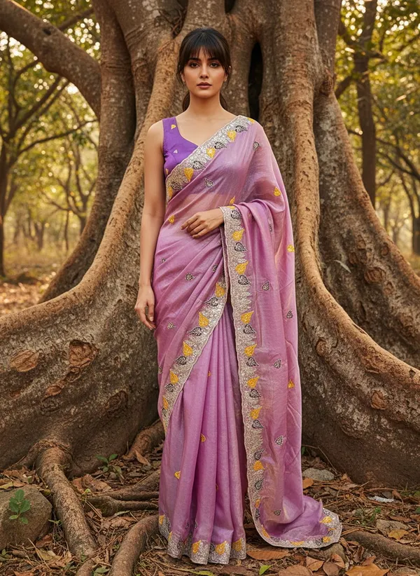 Purple_Satin_Floral_Print_Embellished_Tissue_Saree_For_Women_|_With_Blouse_Piece