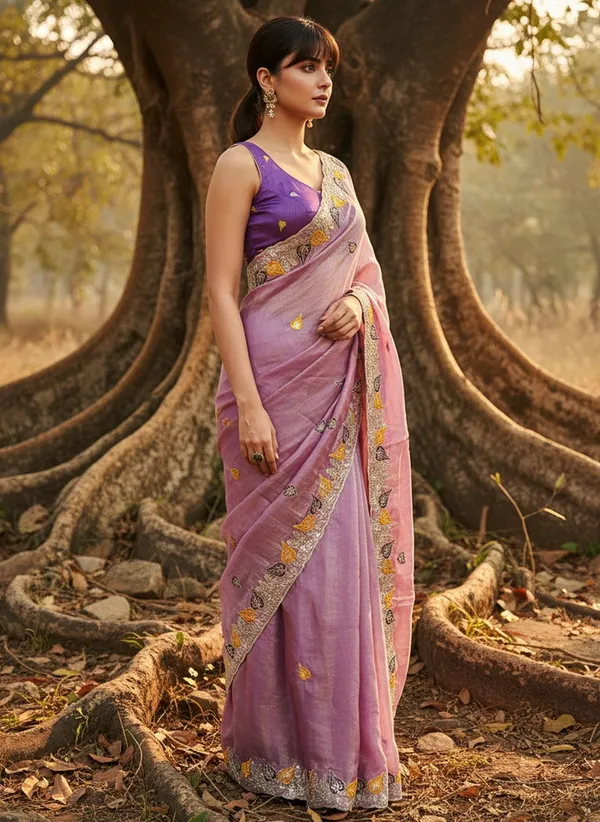 Purple_Satin_Floral_Print_Embellished_Tissue_Saree_For_Women_|_With_Blouse_Piece