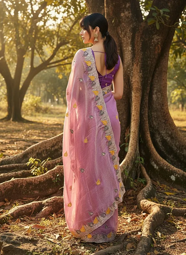 Purple_Satin_Floral_Print_Embellished_Tissue_Saree_For_Women_|_With_Blouse_Piece
