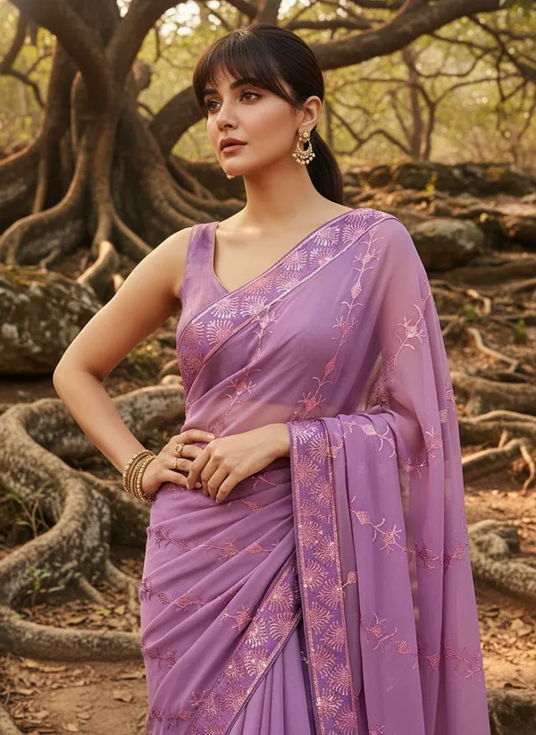 Lavender_Georgette_Sequin_Embroidered_Saree_For_Women_|_With_Blouse_Piece