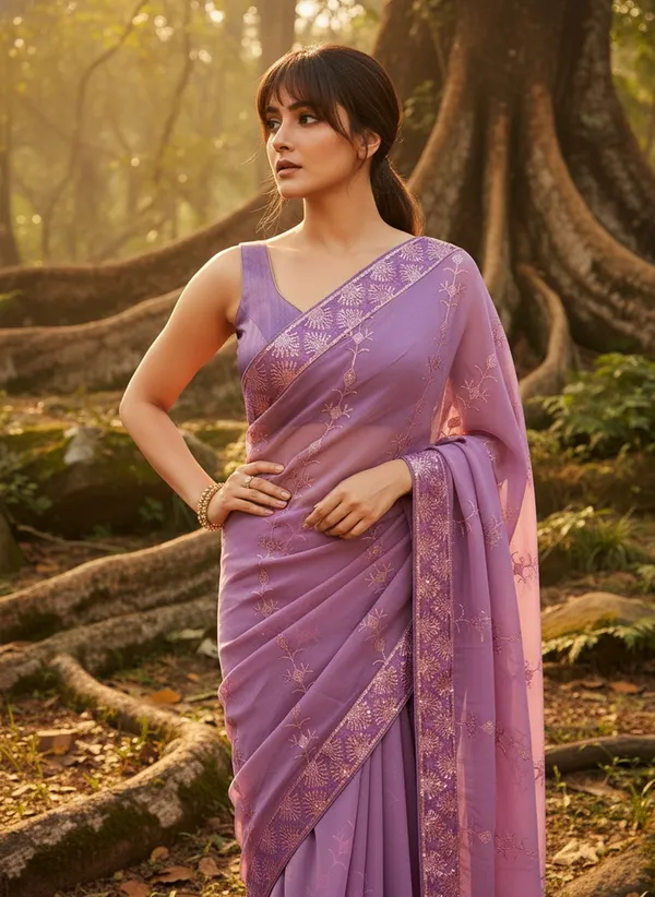 Lavender_Georgette_Sequin_Embroidered_Saree_For_Women_|_With_Blouse_Piece