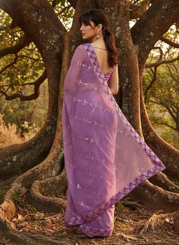 Lavender_Georgette_Sequin_Embroidered_Saree_For_Women_|_With_Blouse_Piece