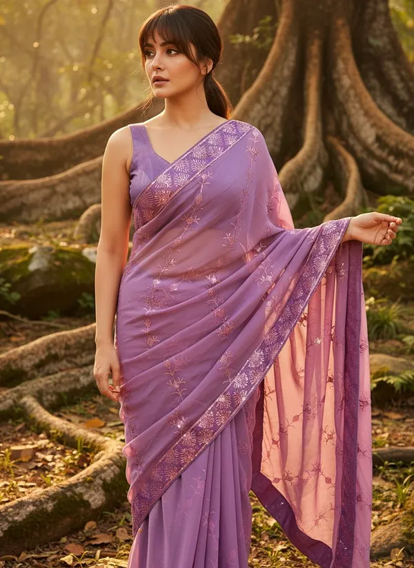 Lavender_Georgette_Sequin_Embroidered_Saree_For_Women_|_With_Blouse_Piece