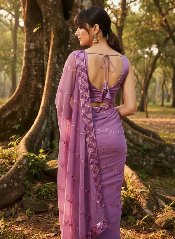 Lavender_Georgette_Sequin_Embroidered_Saree_For_Women_|_With_Blouse_Piece