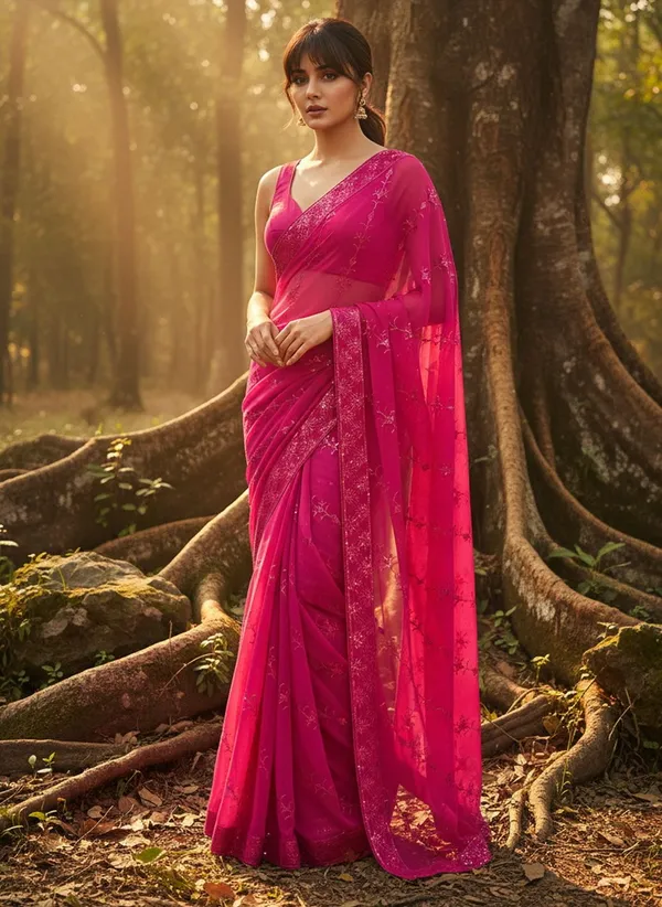 Magenta_Georgette_Embroidered_Embellished_Bollywood_Saree_For_Women_|_With_Blouse_Piece