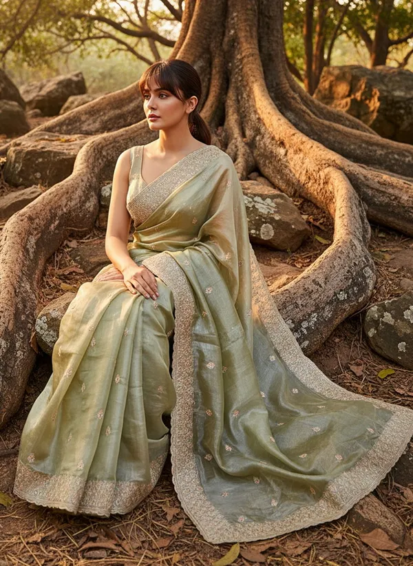 Olive_Satin_Tissue_Zari_Embroidered_Floral_Butta_Saree_For_Women_|_With_Blouse_Piece