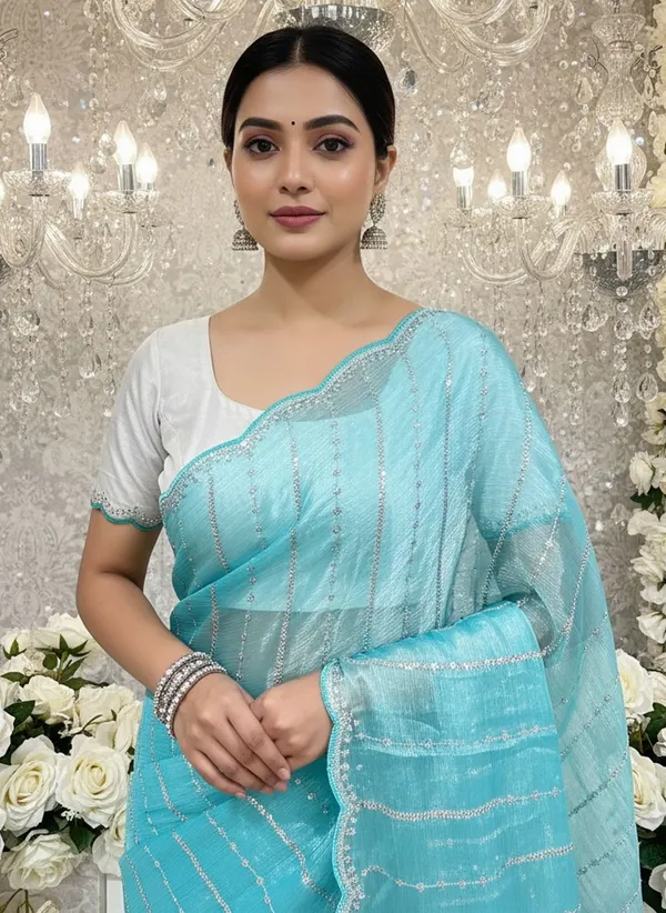 Light_Blue_Organza_Chiffon_Embroidered_Sequin_Zari_Saree_For_Women_|_With_Blouse_Piece