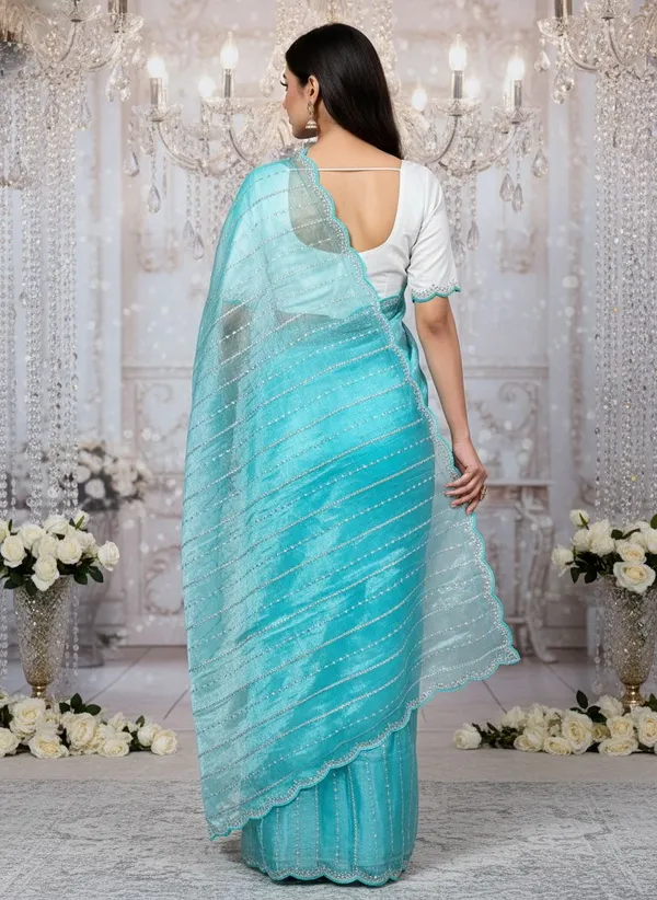 Light_Blue_Organza_Chiffon_Embroidered_Sequin_Zari_Saree_For_Women_|_With_Blouse_Piece