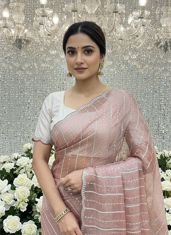 Pink_Organza_Chiffon_Silver_Zari_Sequin_Scalloped_Pallu_Saree_For_Women_|_With_Blouse_Piece