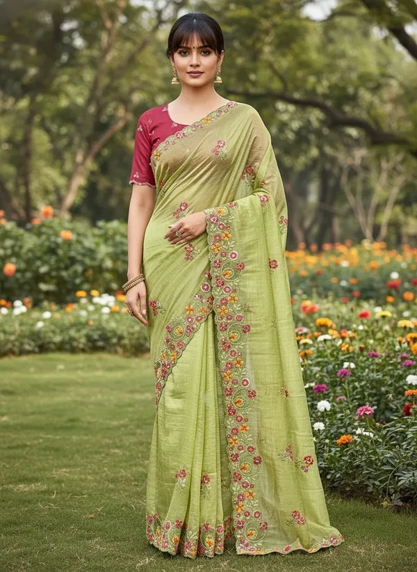 Sariya_Light_Green_Organza_Embroidered_Sequin_Saree_For_Women_|_With_Blouse_Piece