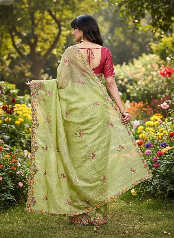 Sariya_Light_Green_Organza_Embroidered_Sequin_Saree_For_Women_|_With_Blouse_Piece