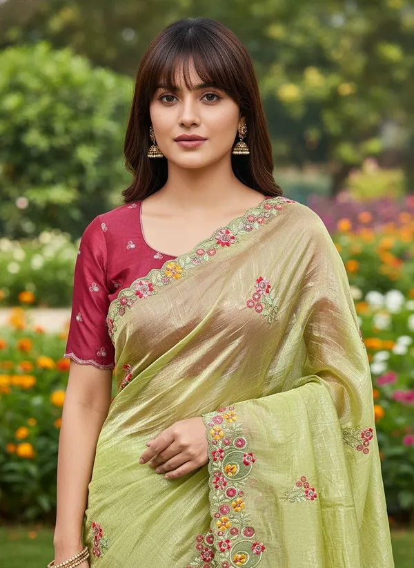 Sariya_Light_Green_Organza_Embroidered_Sequin_Saree_For_Women_|_With_Blouse_Piece