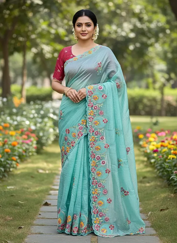 Light_Blue_Organza_Floral_Embroidered_Saree_For_Women_|_With_Blouse_Piece